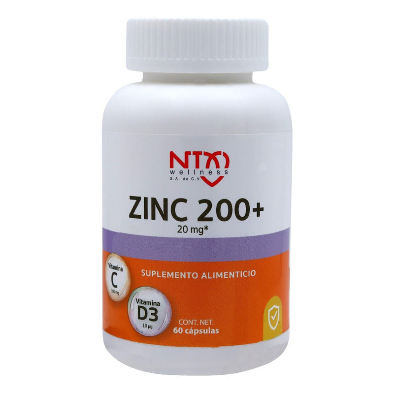 Zinc 200 + Vitaminas C Y D3 60 Cáps. Suplemento Ntx Sabor Sin Sabor