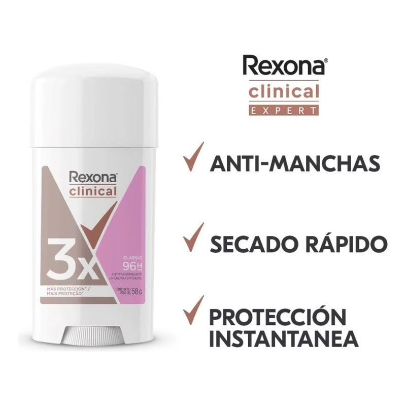 Antitranspirante En Crema Rexona Woman Clinical Classic Paquete De 3 piezas De 58 G C/u