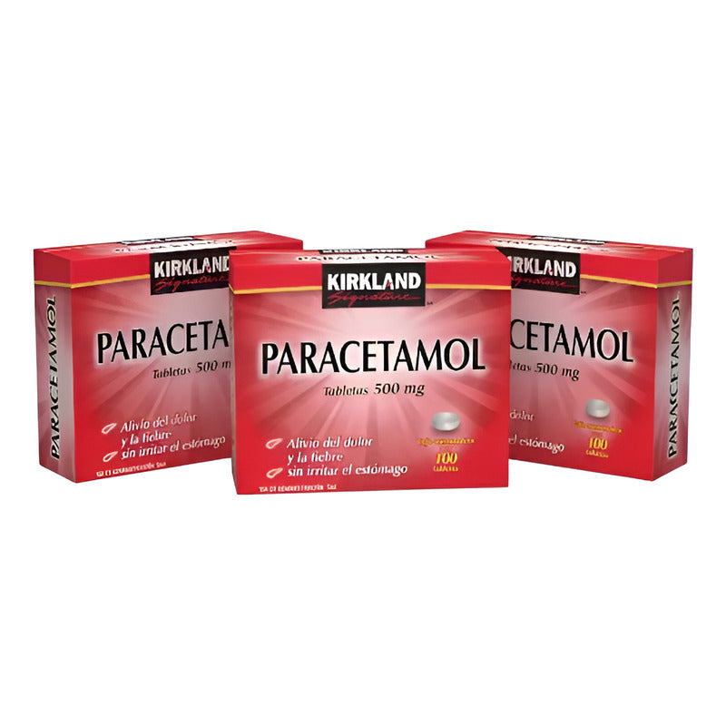 Paracetamol Kirkland 3 Cajas De 500mg 100 Tabletas