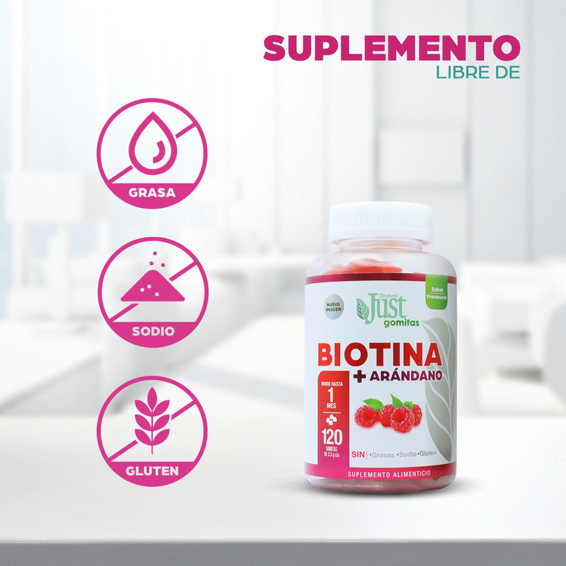 Biotina + Arándano Olnatura Just 120 Gomitas Sabor Frambuesa