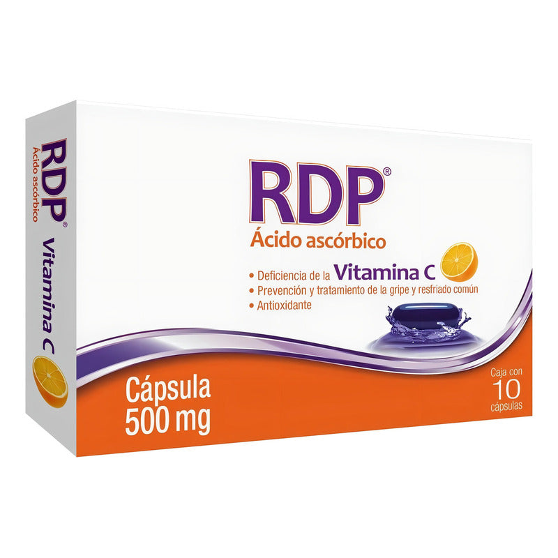 Vitamina C- Ácido Ascorbico 500 Mg 10 Cápsulas Rdp