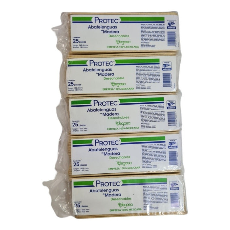 5 Bolsas De 25 Abatelenguas Protec 142mm X 18mm