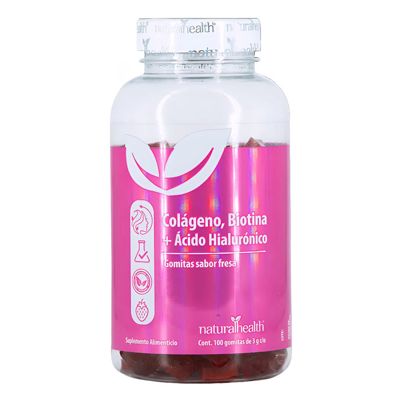 Colágeno Biotina Ácido Hialurónico 100 Gomitas Natural Healt Fresa