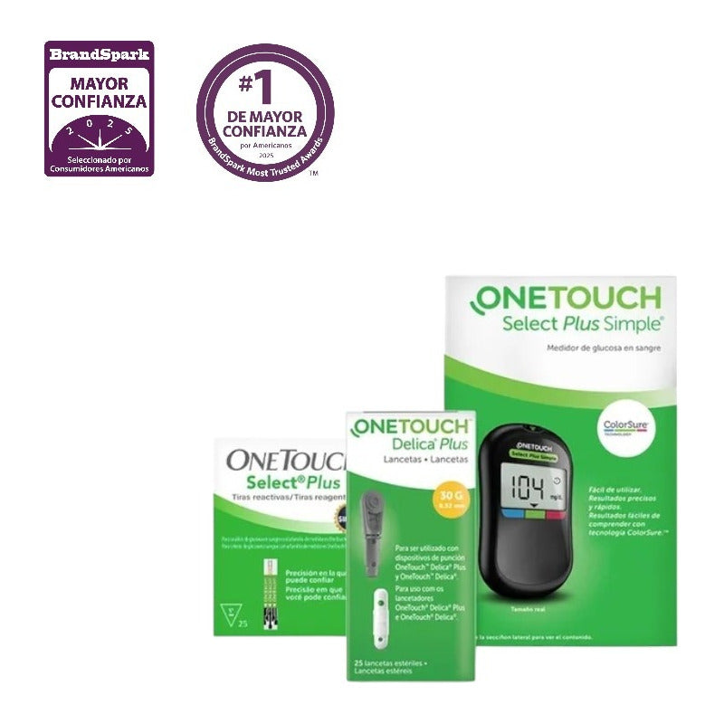 Glucómetro Onetouch Select Plus Simple 25 Tiras 25 Lancetas Negro