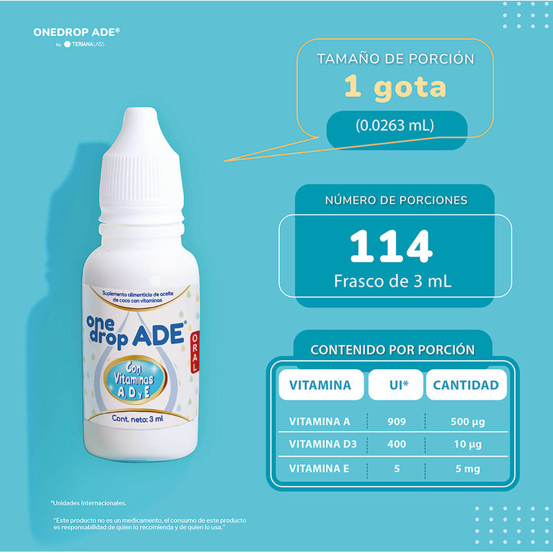Vitamina Onedrop Ade® Suplemento Alimenticio Vitaminas A, D Y E, 3 Ml Sin Sabor