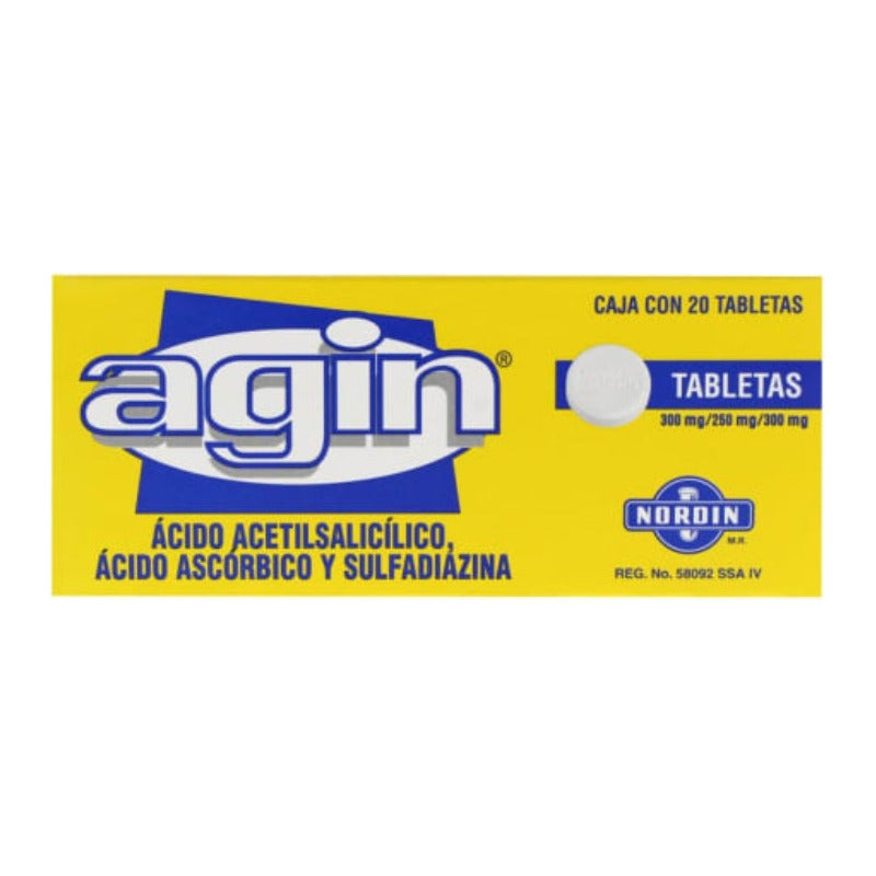Agin Ácido Acetilsalicílico Ascórbico Y Sulfadiazina 20 Tab