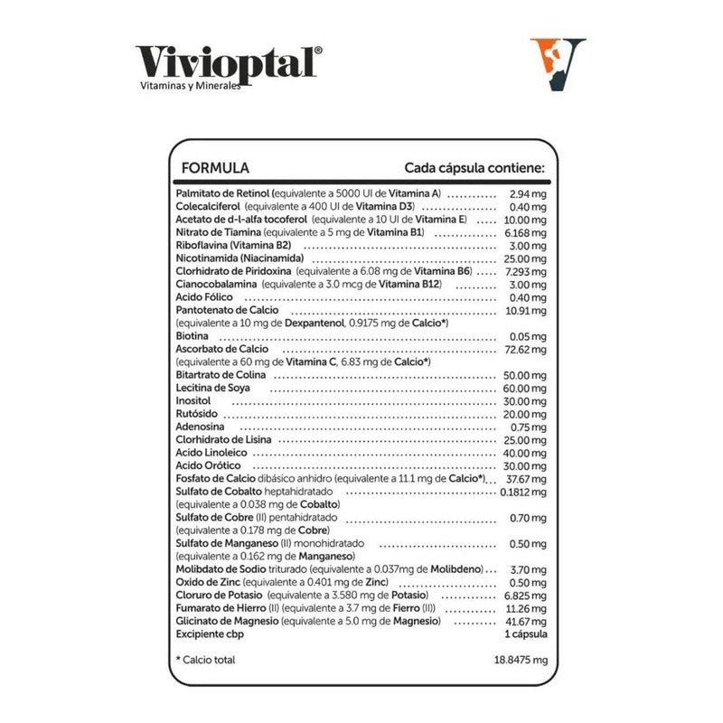 Suplemento Vitaminas Y Minerales Vivioptal - 105 Capsulas Sabor N/a