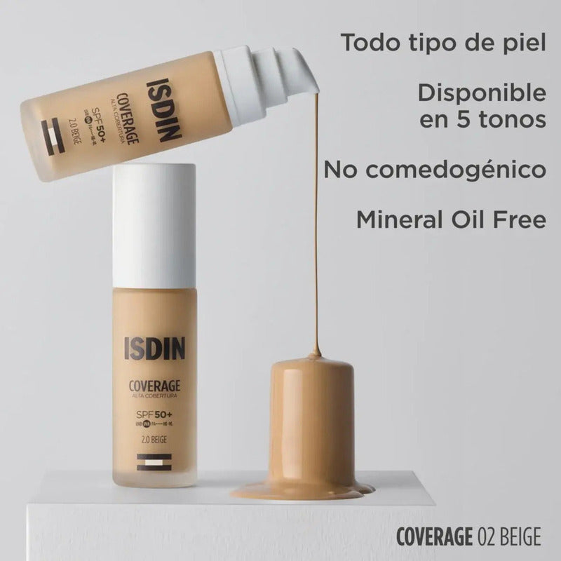 Isdin Coverage Base De Maquillaje Alta Cobertura Con Protector Solar Fps 50+ Tono 2.0 Beige