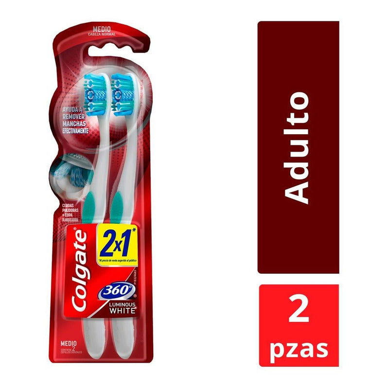 Cepillo Dental Colgate Luminus White Mediano 2 Pz
