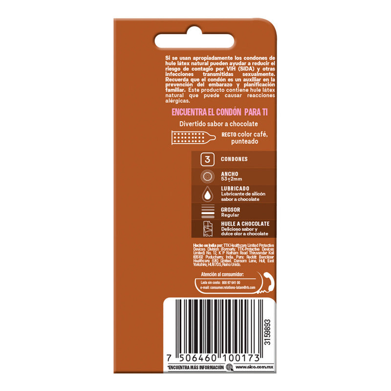 Sico® Play Mix, Condones Texturizados Sabor Chocolate, 3 Pz