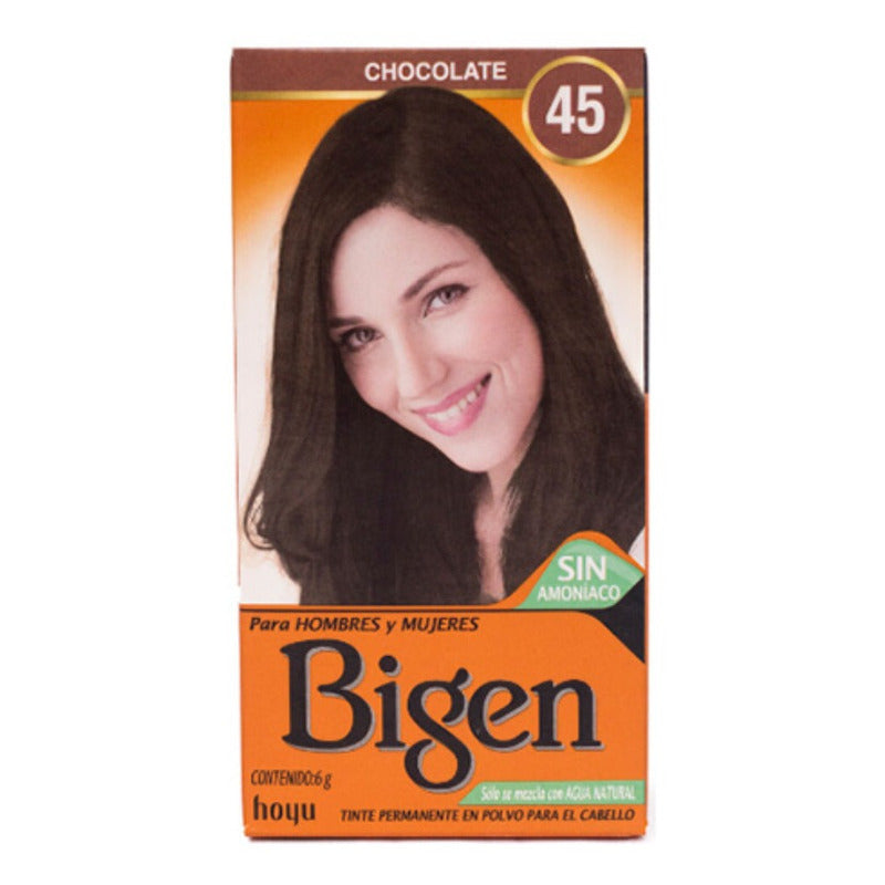 Tinte Para Cabello Bigen Polvo Tono 45 Chocolate Sin Amoníaco Permanente