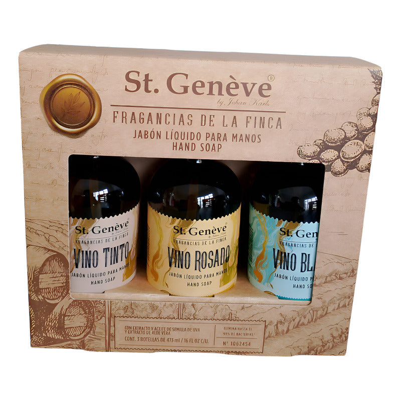 Pack3 St Geneve Jabón De Manos Vino Tinto+rosado+blanco473ml