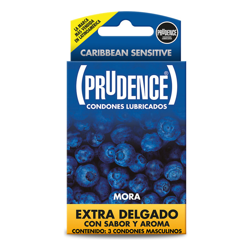 3 Condones Prudence Extra Delgados Con Sabor Y Aroma Mora