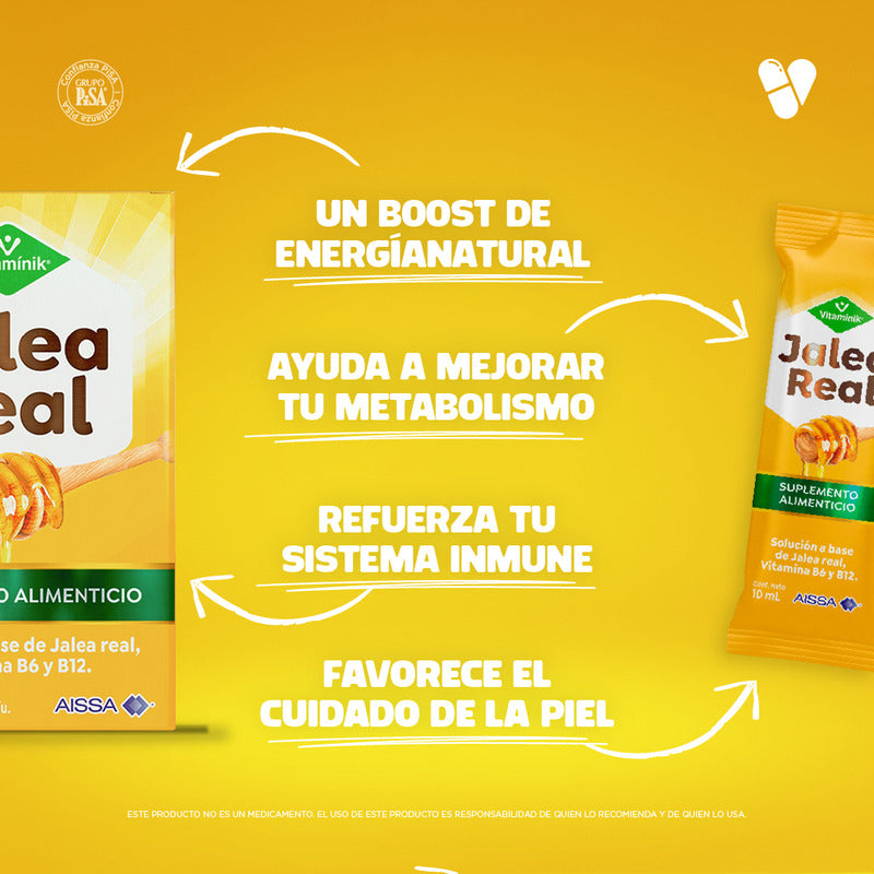 Jalea Real Miel Vitamínik 10 Sobres De 10 Ml Vitaminas B6 Y B12 Sabor Sin Sabor