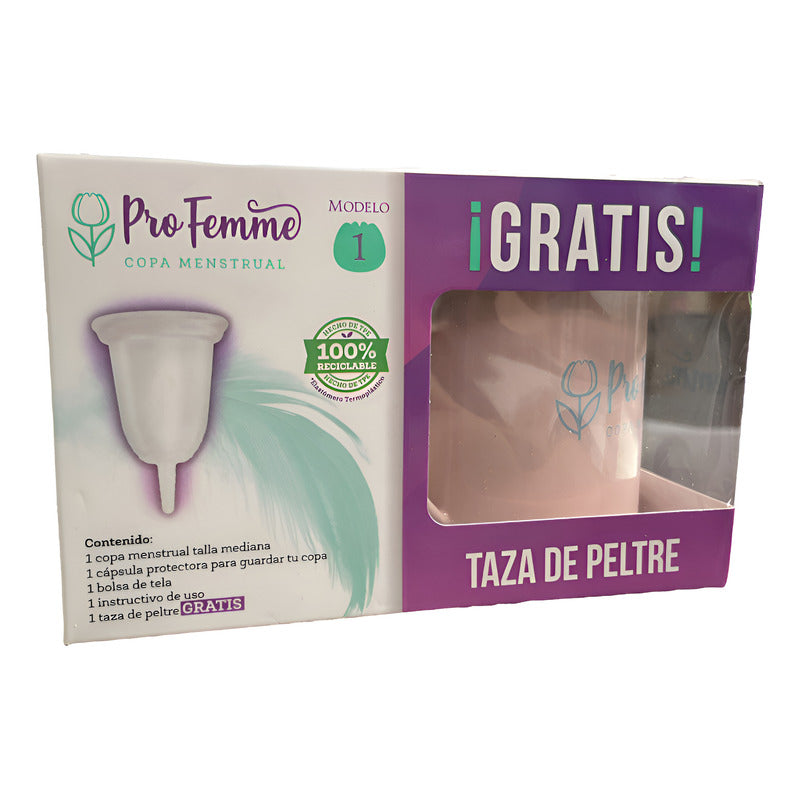 Profemme Copa Menstrual Modelo 1 Mediana + Taza De Peltre - Blanco - Mediano