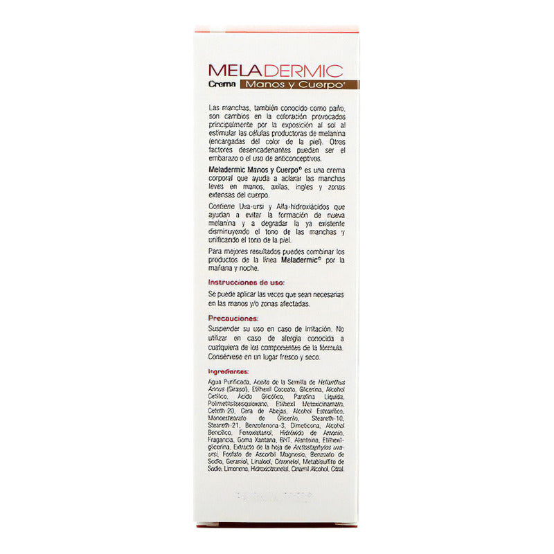 Crema Despigmentante Corporal Meladermic 150 G Tratamiento Para El Palo Aclara Manchas En Manos Axilas Inlgles Y Zonas Extensas Del Cuerpo Contiene Uva Ursi Ácido Glicólico Grado Dermatológico