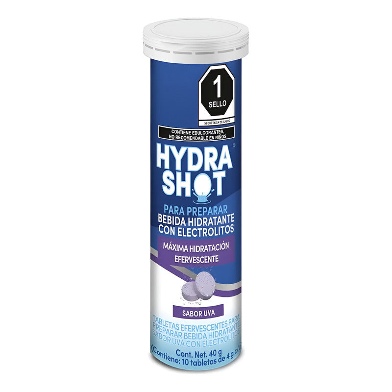 Hydra Shot Bebida Hidratante Con Electrolitos Uva 10tabs