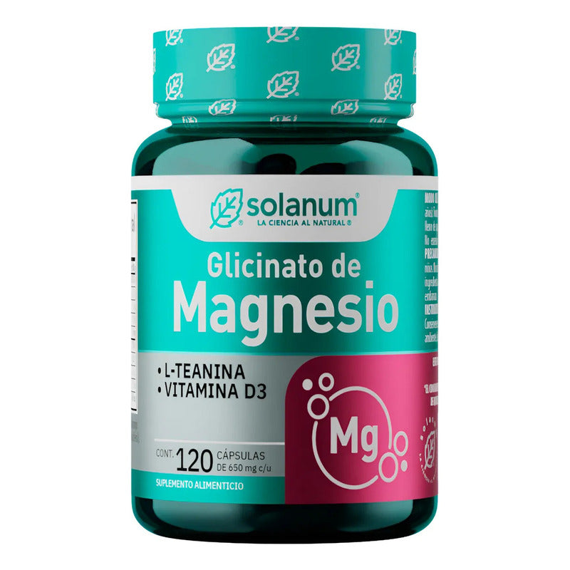 Solanum Glicinato De Magnesio 120 Capsulas De 650mg C/u Sin Sabor
