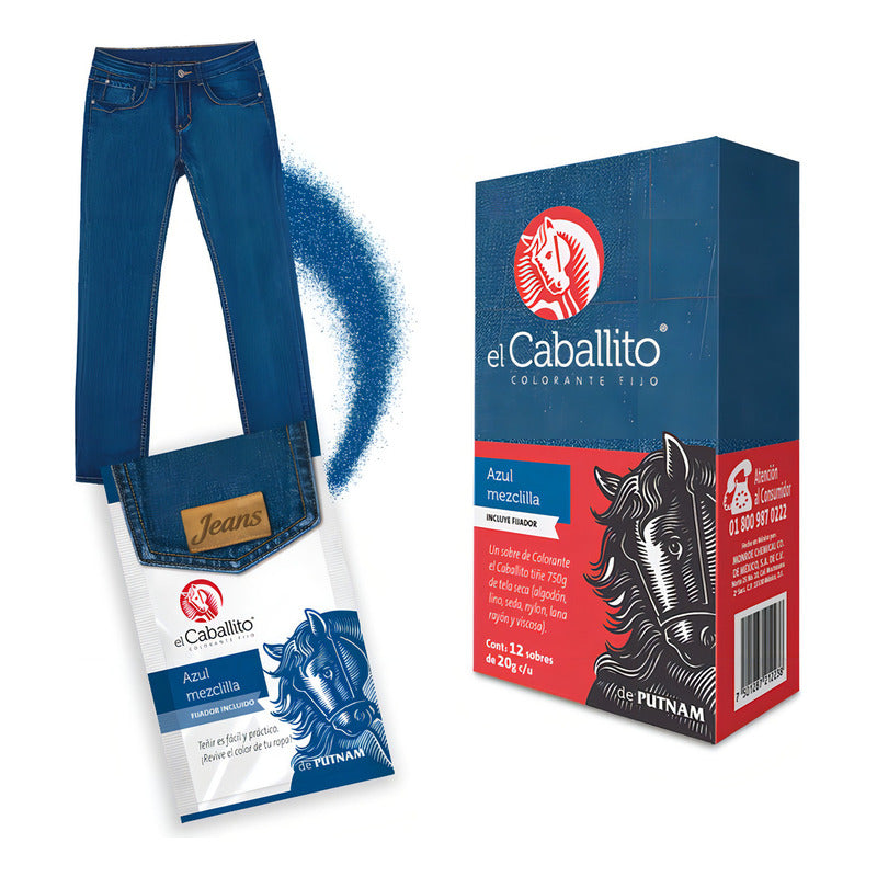 El Caballito Colorante Para Ropa Azul Mezclilla Caja-12-sob