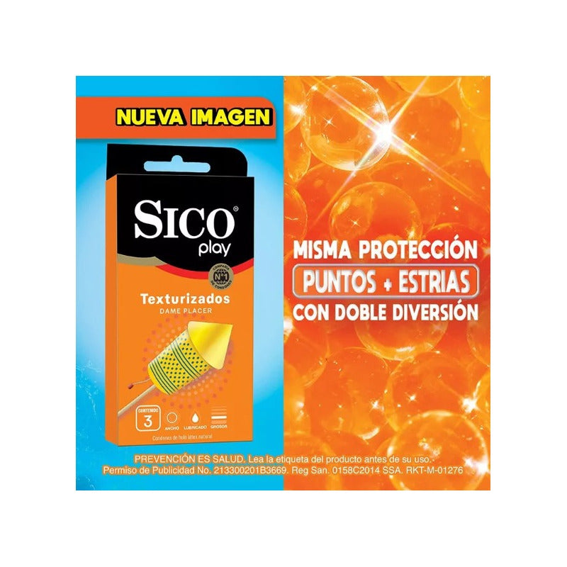 Sico Play, Condón De Látex Texturizado 3 Piezas