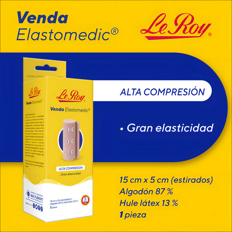 Venda Elastomedic De Alta Compresión Le Roy 15cm X 5m - 1 Pieza
