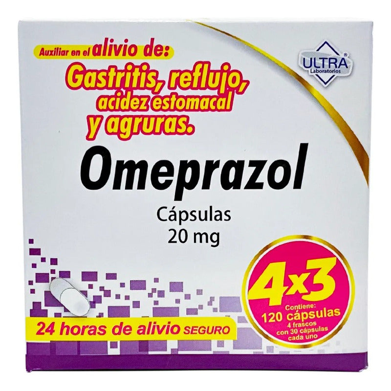 Ultra Pack 4 Botes De Omeprazol 20mg 30 Capsulas Cu