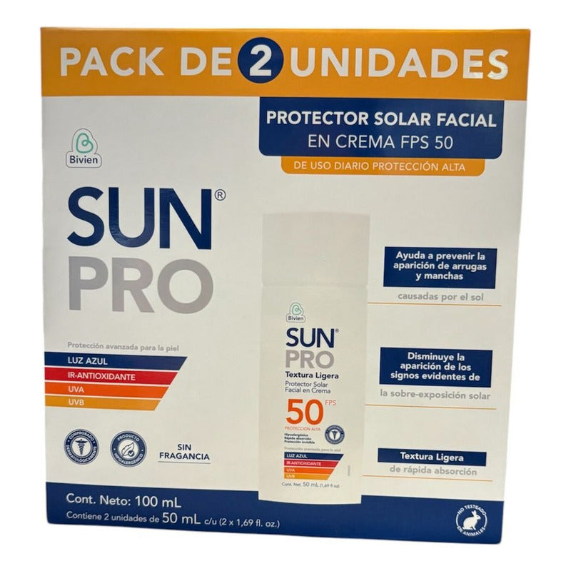 Duo Pack Protector Solar Facial En Crema 50fps Sun Pro 50ml