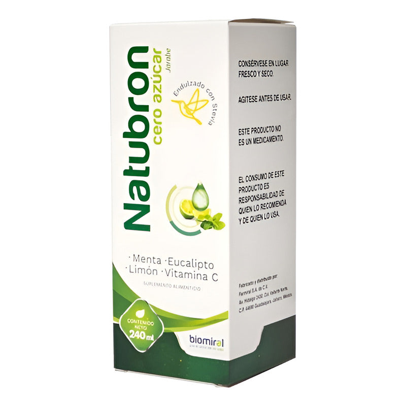 Natubron Cero Azúcar Jarabe Suplemento Eucalipto 240 Ml Menta, Limón