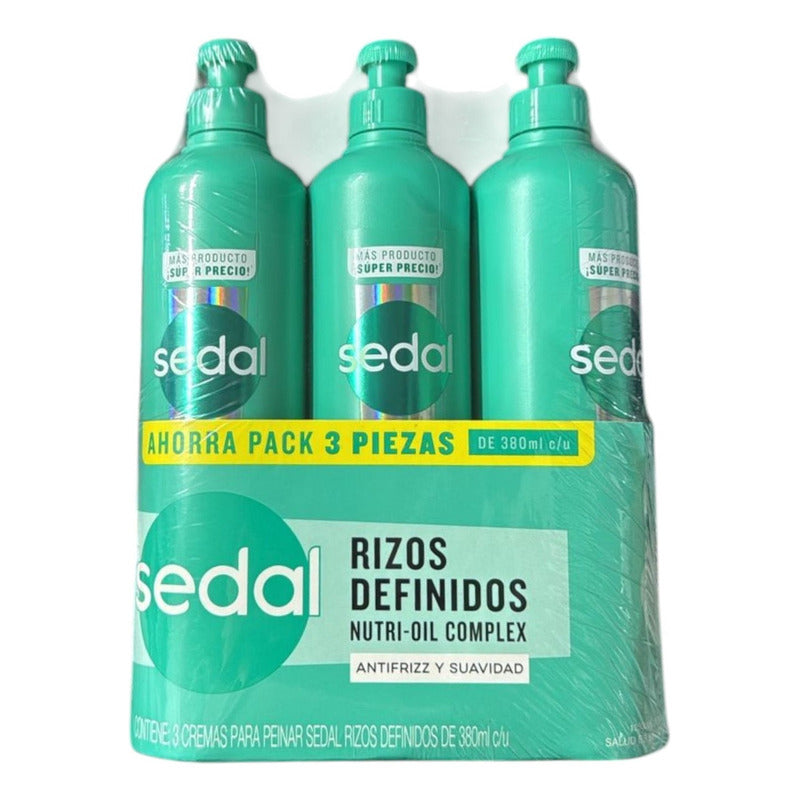 Pack 3 Crema Para Peinar Sedal Rizos Definidos 380ml Cu