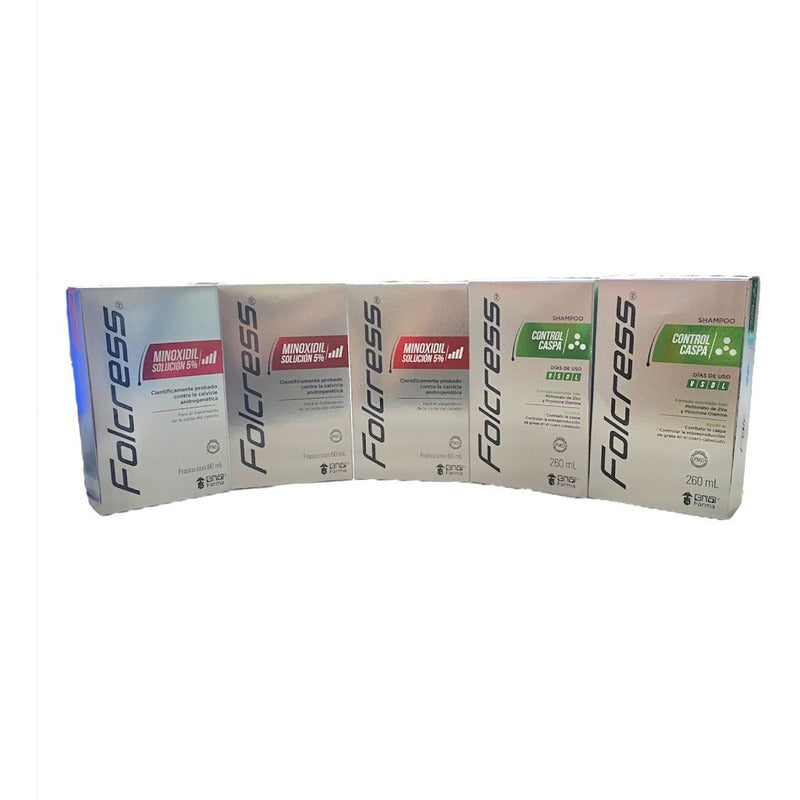 Super Kit Folcress Anti Caída 3 Minoxidil & 2 Control Caspa