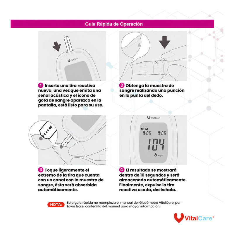 50 Tiras Reactivas Para Glucómetro Continuo Vitalcare 310 - Blanco