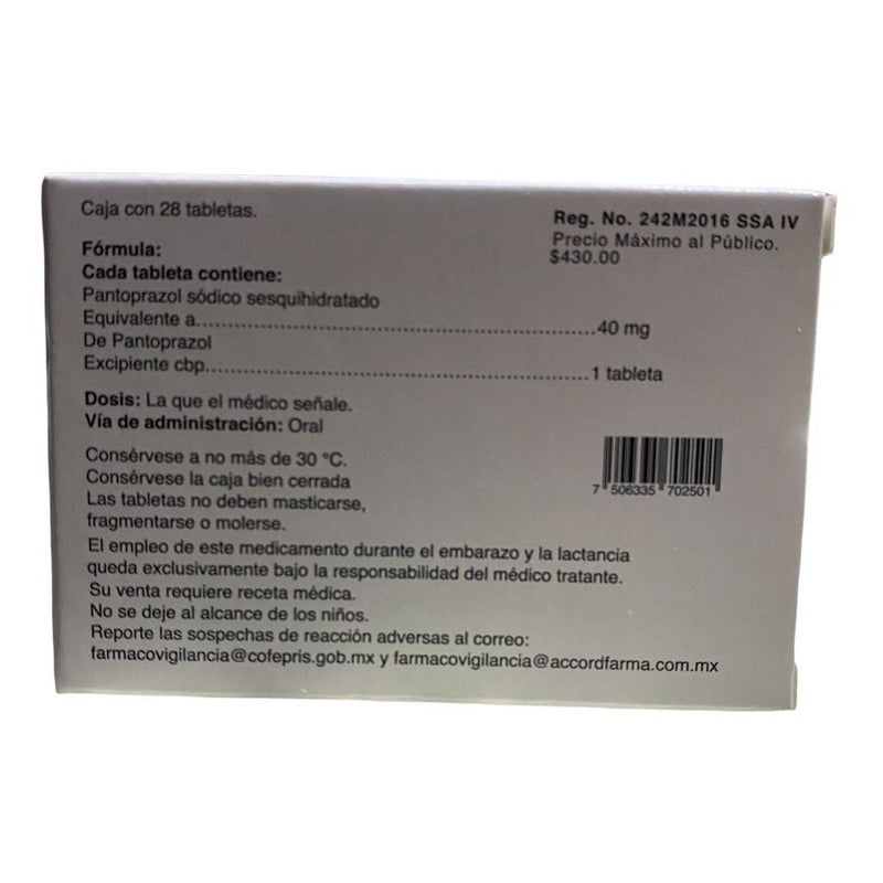 Eccer Pantoprazol Liberación Retardada 40 Mg 28 Tabletas