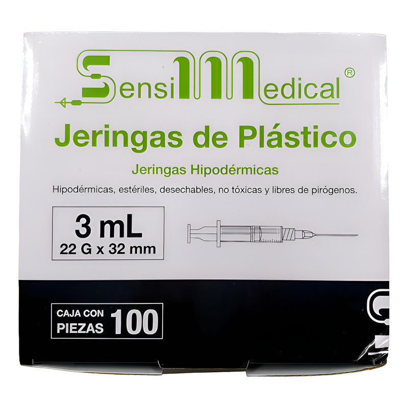100 Jeringas HiPodérmicas Sensimedical 22gx32mm 3ml 3 Ml