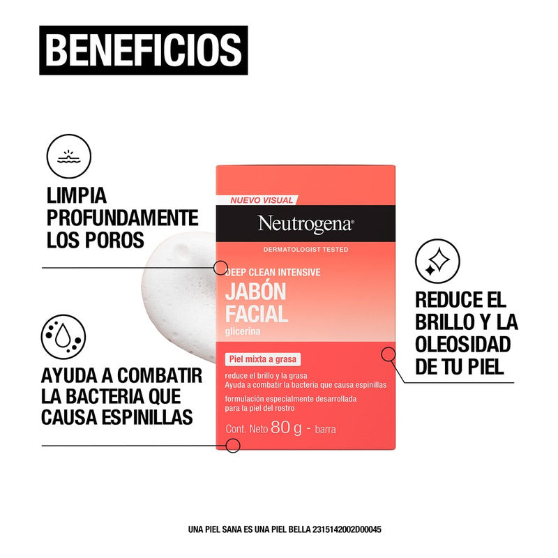 Jabón Facial En Barra Neutrogena Deep Clean Intensive 80 G