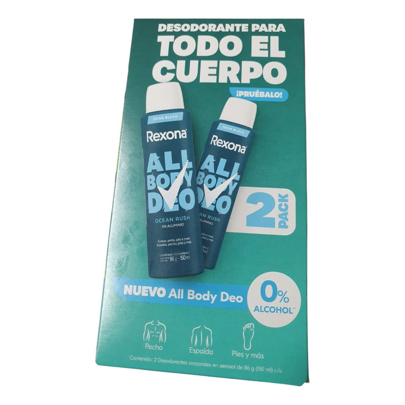 Pack2 Rexona Desodorante Para Todo El Cuerpo 0%alcohol 150ml Ocean Rush