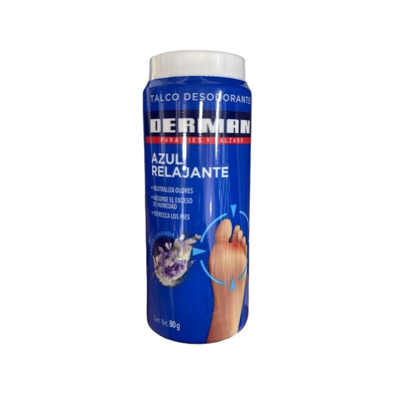 Talco Para Pies Derman Azul Desodorante Relajante 80g