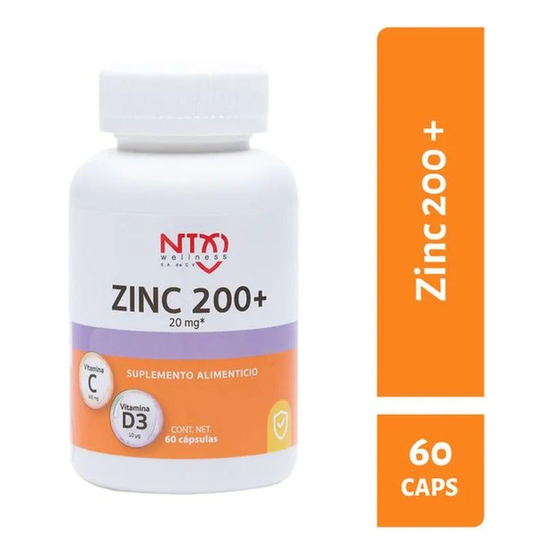 Zinc 200 + Vitaminas C Y D3 60 Cáps. Suplemento Ntx Sabor Sin Sabor