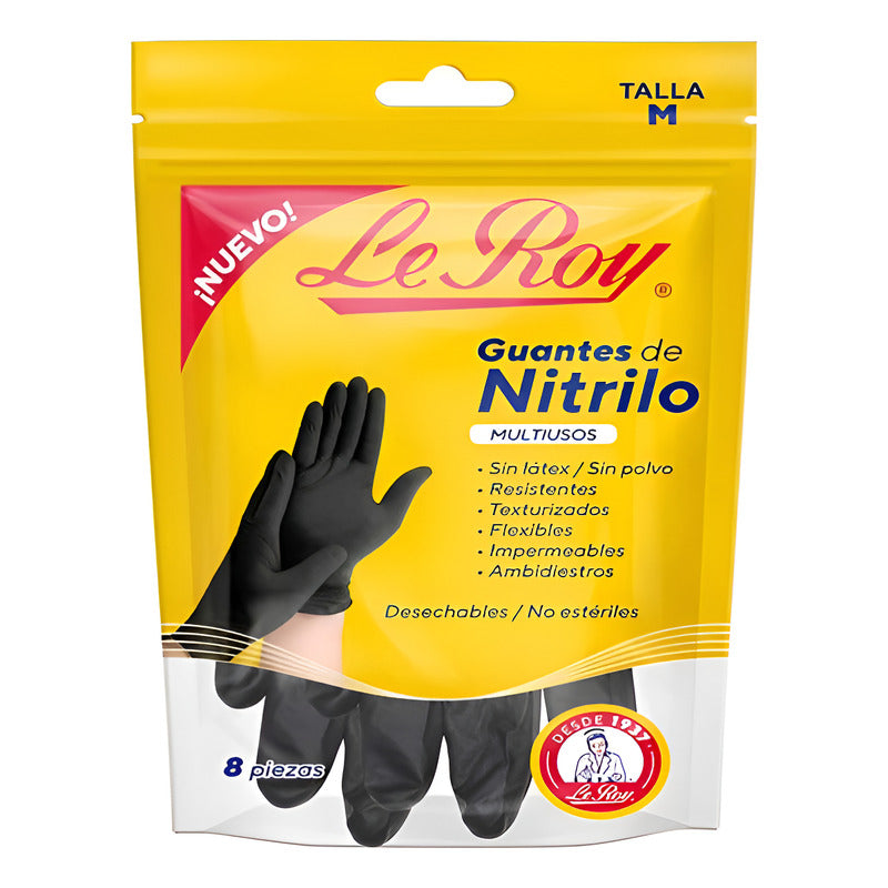 Guantes De Nitrilo Desechables Le Roy 8 Piezas Negro Mediano