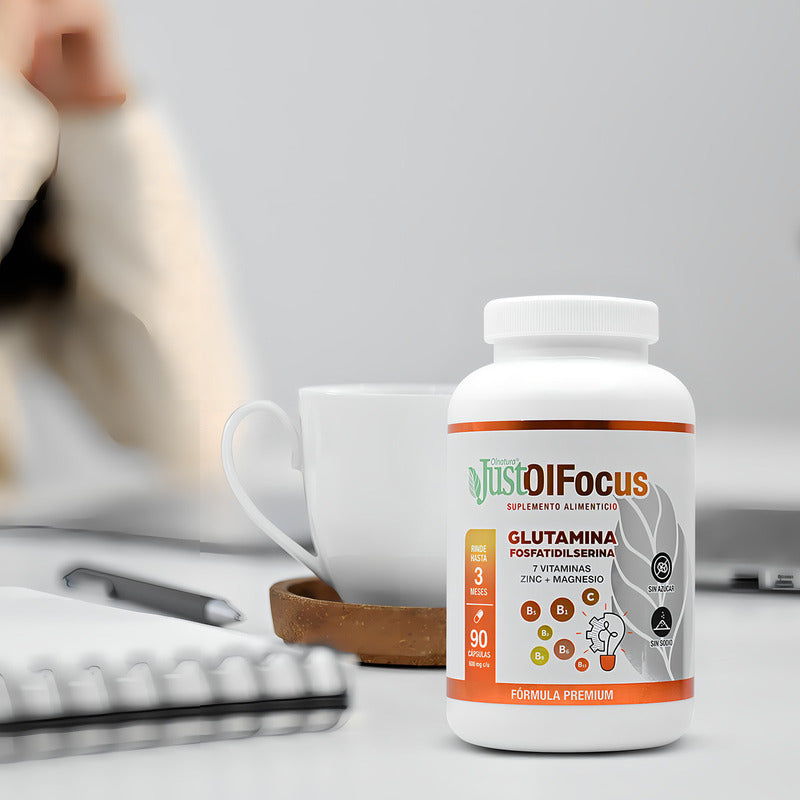 Justolfocus 90 Cápsulas De Glutamina + 7 Vitaminas Sabor Sin Sabor