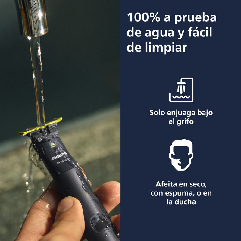 Afeitadora Philips One Blade Qp1424 Gris Con 2 Peines Guía - Verde