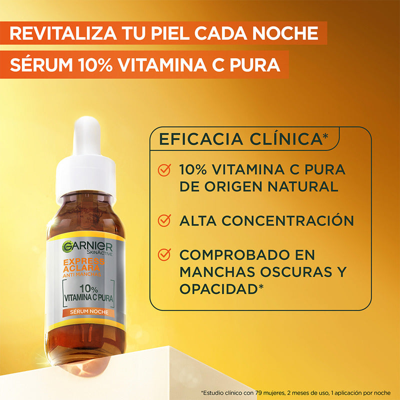 Garnier Express Aclara Sérum Noche Antimanchas Con Vitamina C Pura, 30ml