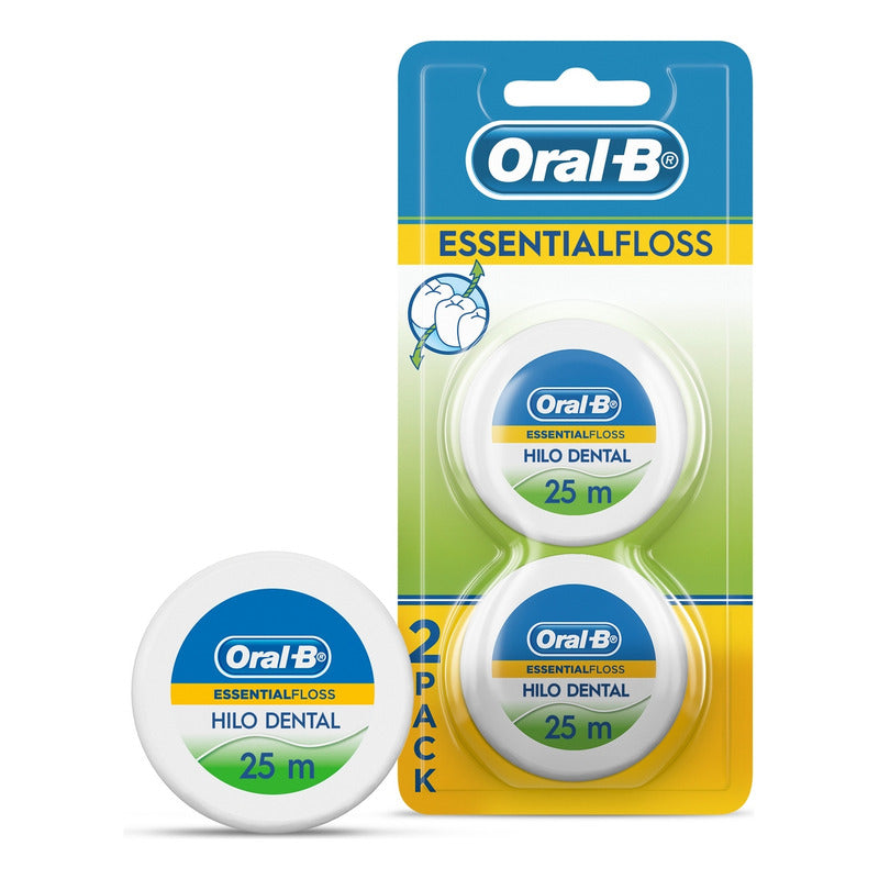 Hilo Dental Con Sabor A Menta, Oral B Essential Floss, 25 M 2 Unidades