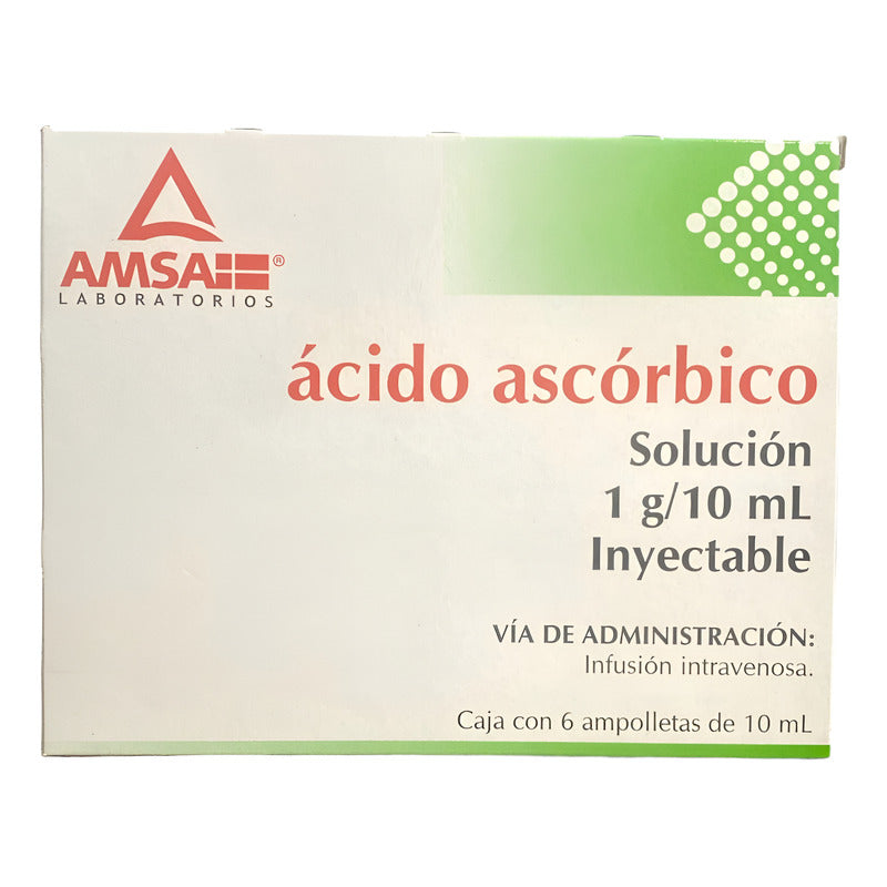 Ácido Ascórbico Solución 1g/10ml Inyectable 6 Ampolletas N/a