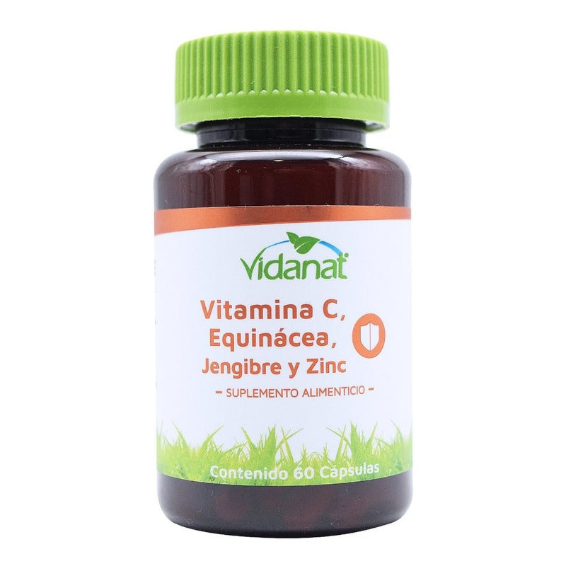 Vitamina C Equinácea Jengibre Y Zinc 60 Cápsulas Vidanat Sabor Sin Sabor