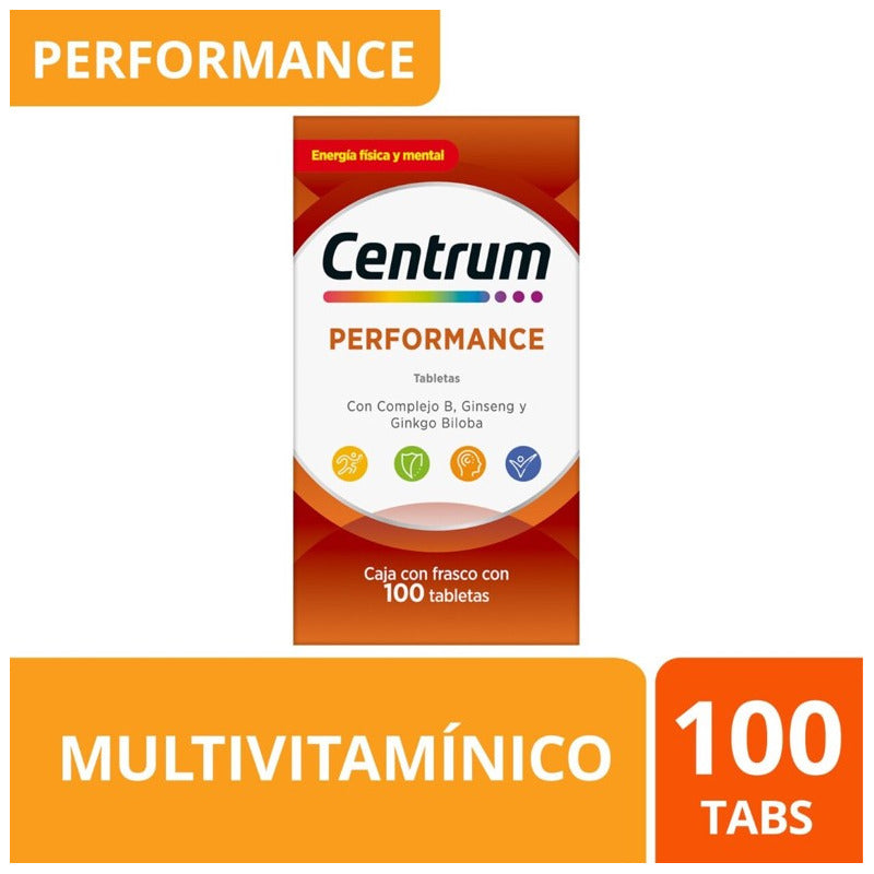 Multivitamínico Centrum Performance Con Vitaminas Del Complejo B 100 Tabletas Sin Sabor