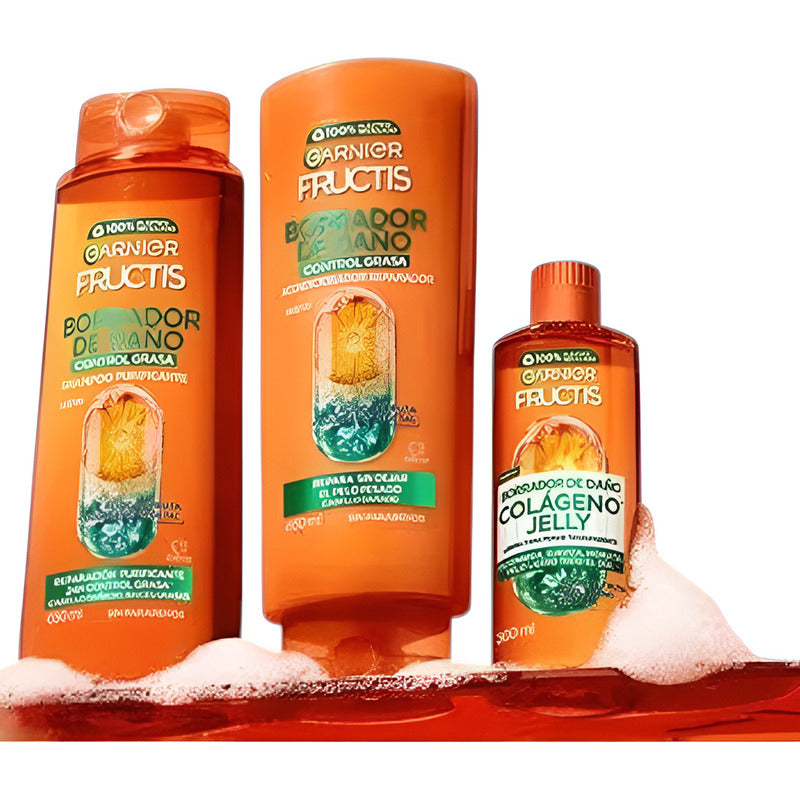 Kit 3 Garnier Fructis Borrador De Daño Control Grasa