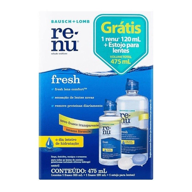 Solucion Bausch + Lomb Renu Fresh 355ml - Limpieza, Desinfeccion E Hidratacion Para Lentes De Contacto Blandos - Elimina Bacterias Y Depositos De Proteínas, Mantiene La Frescura Y Comodidad