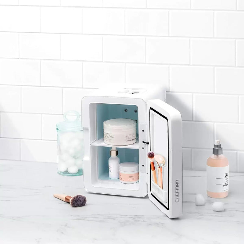 Mini Refrigerador Con Espejo Luzled Mantiene El Frío/ Calor  Blanco