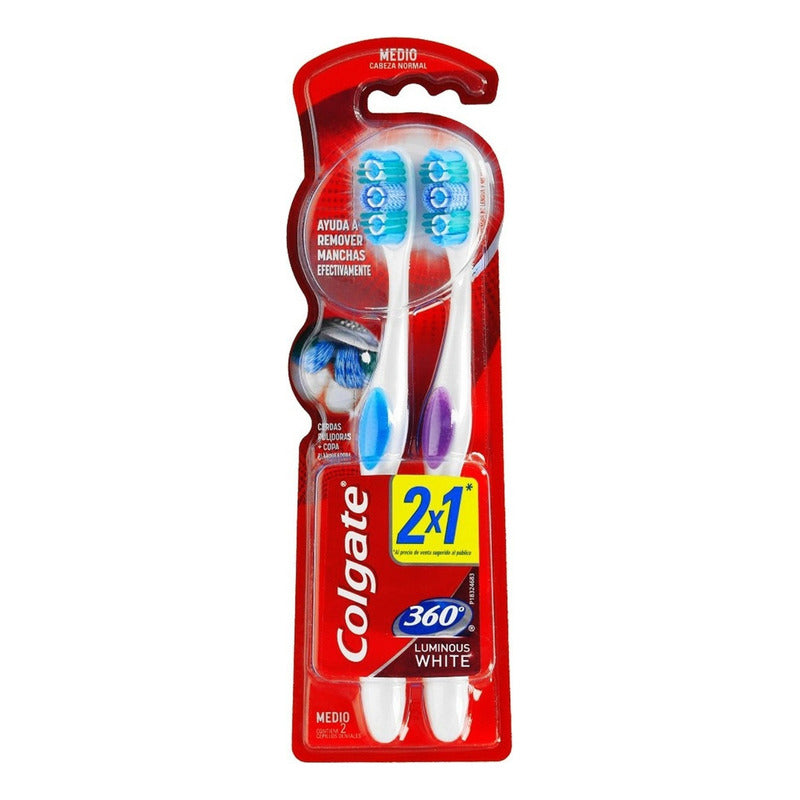 Cepillo Dental Colgate Luminus White Mediano 2 Pz