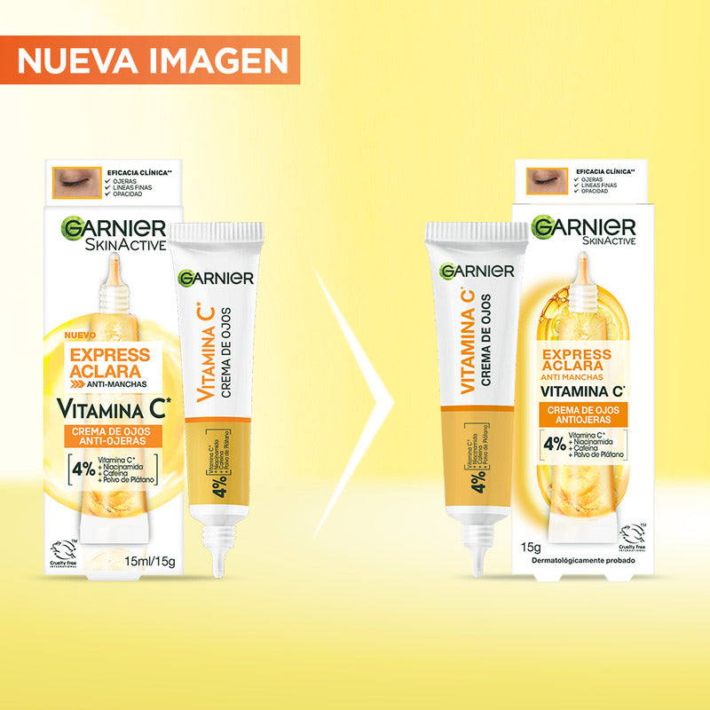 Garnier Skin Active Contorno De Ojos Express Aclara Con Vitamina C, Niacinamida Y Cafeína, Reduce Ojeras, 15ml